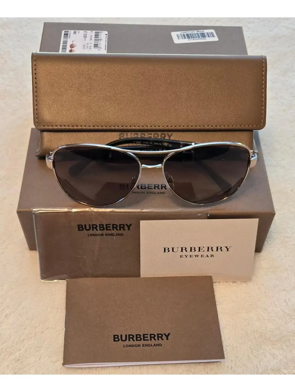 Authentic Burberry Sunglasses 0BE3080 114513 Gold/Brown, Aviator ITALY